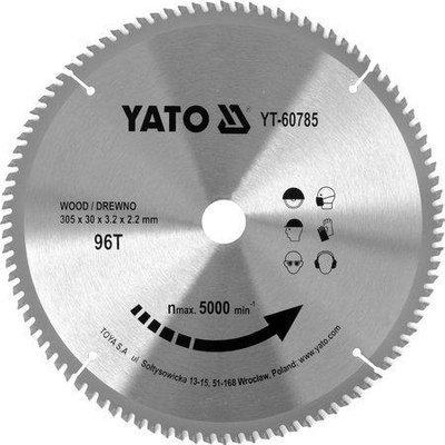 Диск пильный победитовый по дереву 305x30x3.2x2.2 мм (96 зубьев) YATO YT-60785 YT-60785 фото