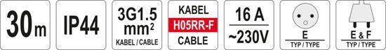 Удлинитель сетевой на катушке 3-х жильный YATO YT-81053 YT-81053 фото