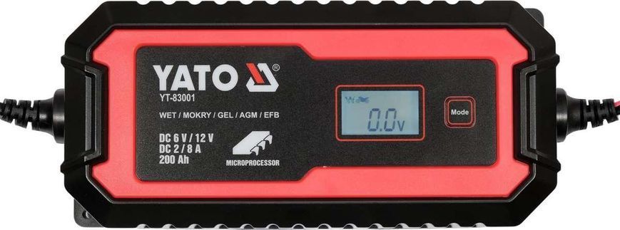 Зарядний мережевий прилад з LCD дисплеєм 230В до акумуляторів 6V-2А 12V-8А Yato YT-83001 YT-83001 фото