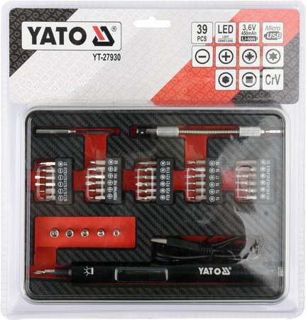 Отвертка аккумуляторная с набором бит 39 предметов Yato YT-27930 YT-27930 фото