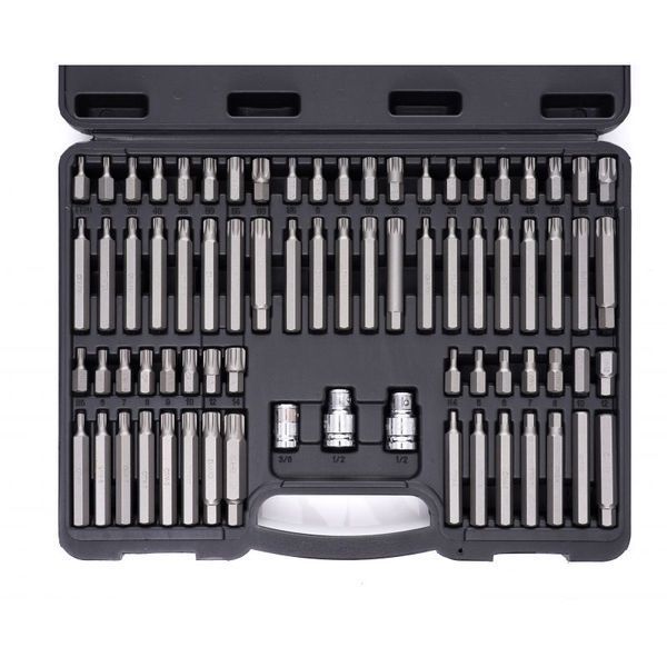 Набор бит (RIBE/ SPLINE /шестигранные/ TORX + адаптеры 3/8" и 1/2" 75 шт. Kraft & Dele KD10954 KD10954 фото