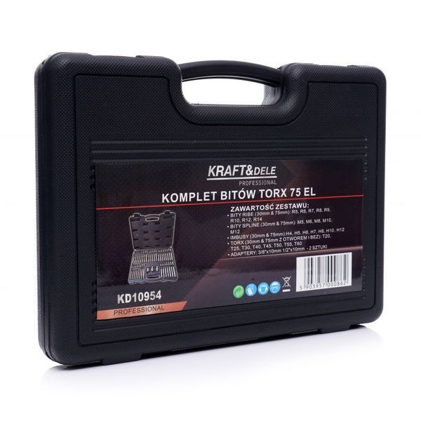 Набор бит (RIBE/ SPLINE /шестигранные/ TORX + адаптеры 3/8" и 1/2" 75 шт. Kraft & Dele KD10954 KD10954 фото