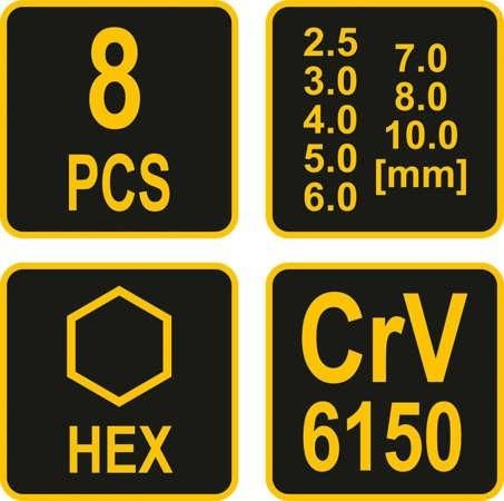 Набор шестигранных ключей Т-образных HEX 2.5-10 мм 8 шт. Vorel 56649 56649 фото