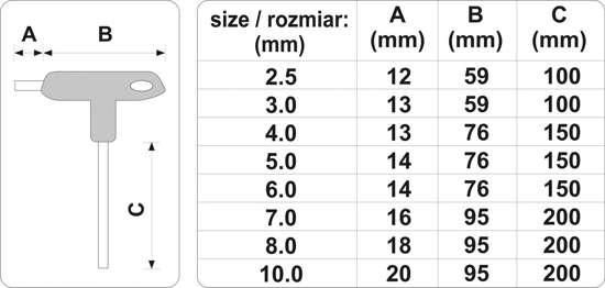 Набір шестигранних ключів Т-образних HEX 2.5-10 мм 8 шт. Vorel 56649 56649 фото