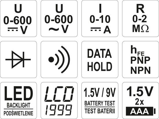Цифровой мультиметр с LCD-дисплеем и проводными контактами YATO YT-73081 YT-73081 фото