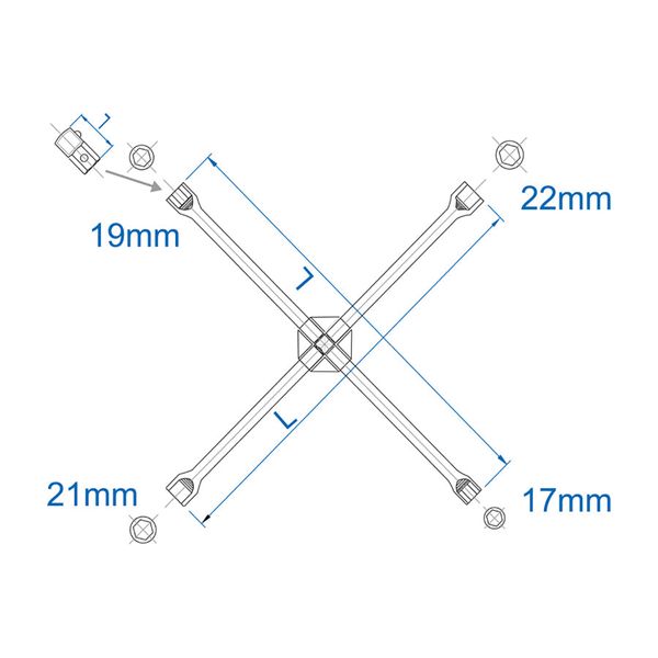Ключ хрестоподібний 17/19/21/22 мм, 1/2" L=400мм King Tony 19911722 19911722 фото