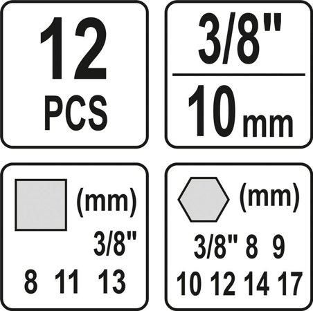 Набір ключів для зливної пробки масляного піддону 3/8" 12 предметів YATO YT-0600 YT-0600 фото
