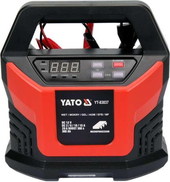 Зарядний прилад з LCD дисплеєм від мережі - 230В до акумулятора. 12V/(2/6/10/15А) макс. 300 Aч Yato YT-83037 YT-83037 фото