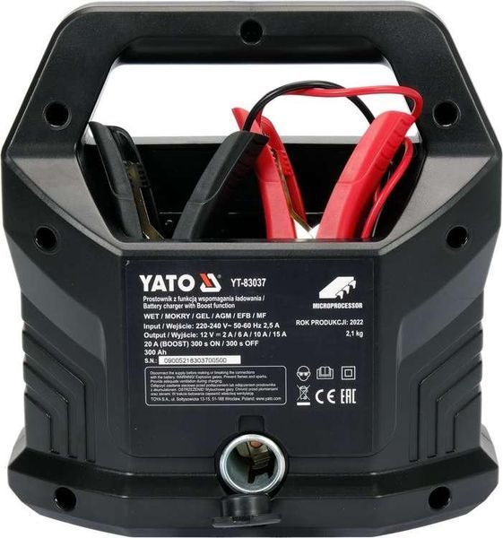 Зарядний прилад з LCD дисплеєм від мережі - 230В до акумулятора. 12V/(2/6/10/15А) макс. 300 Aч Yato YT-83037 YT-83037 фото