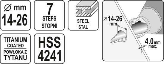 Свердло конусне ступеневе по металу 14-26 мм YATO YT-44743 YT-44743 фото