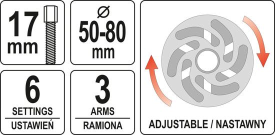 Знімач шківів універсальний Ø=50-80 мм YATO YT-06341 YT-06341 фото