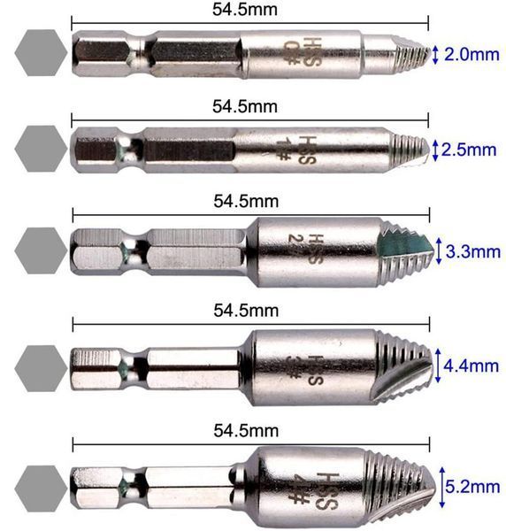 Набор экстракторов для удаления сломанных винтов 1/4" (&Oslash;=2-5.2 мм) 5 ед. Vorfal V06090 V06090 фото