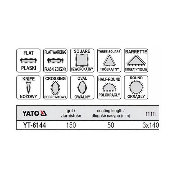 Набір надфілів алмазних фігурних (l=140/50 мм) b=3 мм 10 шт. Yato YT-6144 YT-6144 фото