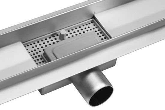 Трап підлоговий для душу (мокрий+сухий заслін) з нержав. сталі 70х 7х 7 см "BLACK GLASS" FALA 75387 75387 фото