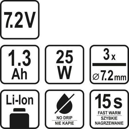 Клейовий пістолет акумуляторний LI-ION 25 Вт для стрижнів 7.2 мм STHOR 78154 78154 фото