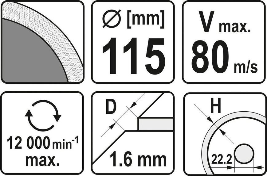 Диск відрізний алмазний по гресу/ склу/ кераміці Ø=115x1.6x10x22.2 мм Yato YT-59971 YT-59971 фото