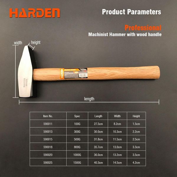 Молоток с деревянной ручкой 1 кг Harden Tools 590020 590020 фото