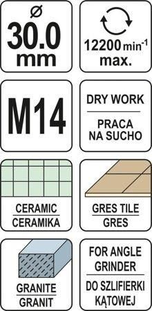 Свердло 30 мм по кераміці і гресу з алмазним напиленням YATO YT-60445 YT-60445 фото