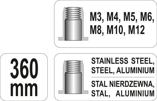Заклепочник дворучний різьбовий М3-М12 360 мм YATO YT-36128 YT-36128 фото