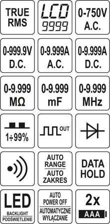 Мультиметр TRUE RMS электрических параметров с LCD-цифровым диапазоном 9999 Yato YT-73089 YT-73089 фото