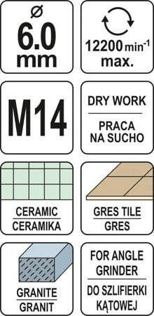 Свердло 6 мм по кераміці і гресу з алмазним напиленням YATO YT-60441 YT-60441 фото