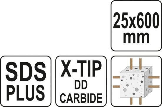 Свердло по залізобетону SDS PLUS PREMIUM Х-ТИП з ріжучими кромками YATO YT-41968 YT-41968 фото