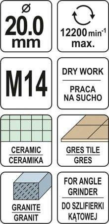 Свердло 20 мм по кераміці і гресу з алмазним напиленням YATO YT-60444 YT-60444 фото