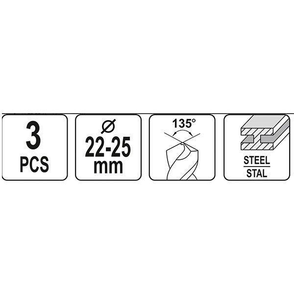 Набор сверл по металлу 1/2" (22-24-25 мм) HSS 3 ед. Vorfal V06055 V06055 фото
