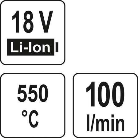 Фен технический аккумуляторный 550°C (без аккумулятора) Yato YT-82285 YT-82285 фото