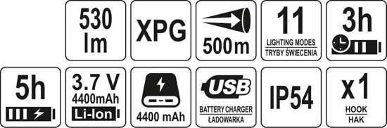 Ліхтар LED-діодний Li-Ion 3.7 В (600-1200 Лм) з ручкою / зарядний USB-пристрій Yato YT-08579 YT-08579 фото