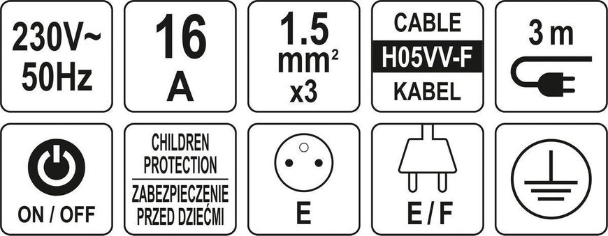 Подовжувач мережевий l= 3 м/ 5 гнізд і вимикач/ 3-жильний Ø=1,5 мм2 з заземленням STHOR 72357 72357 фото