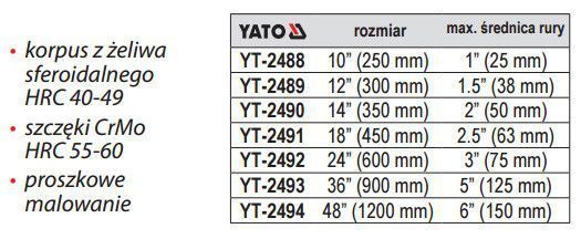 Ключ трубний прямий 600 мм YATO YT-2492 YT-2492 фото