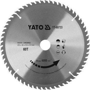 Диск пильний по дереву 255X30X3.0X2.0 мм YATO YT-60733 YT-60733 фото