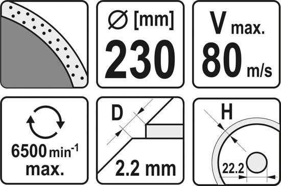 Диск відрізний алмазний для мокрого різання 230 Х 2.2 Х 10 Х 22.2 мм YATO YT-59955 YT-59955 фото