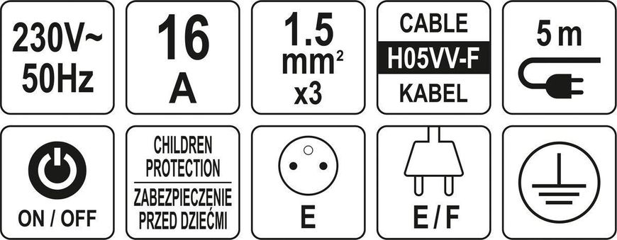 Подовжувач мережевий l= 5 м/ 5 гнізд і вимикачем 3-жильний Ø=1,5 мм2 з заземленням STHOR 72358 72358 фото