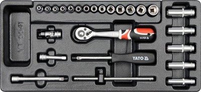 Набор торцевых головок 1/4" с инструментом в ложементе 25 предметов YATO YT-5541 YT-5541 фото