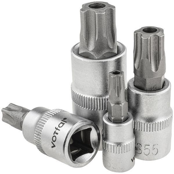 Набір біт TORX 1/4&Prime;/3/8&Prime;/1/2&Prime; типу S TS8-TS60 впресованих у головку 12 ел. Vorfal V08405 V08405 фото