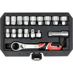 Набір наскрізних торцевих головок SPLINE 3/8" і 1/2" (М10- М24) з храповим воротком 17 од.Yato YT-38653 YT-38653 фото