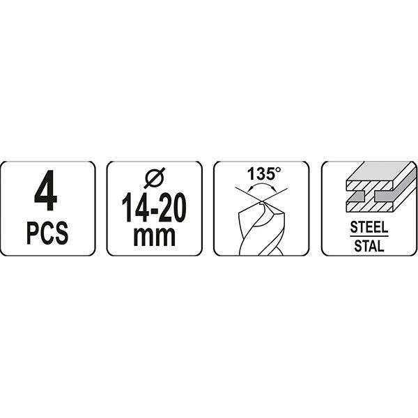Набір свердл по металу 1/2" (14-20 мм) HSS 4 од. Vorfal V06056 V06056 фото
