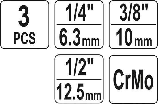 Кардани ударні (1/2 "3/8" 1/4 ") 3 шт. Yato YT-10643 YT-10643 фото