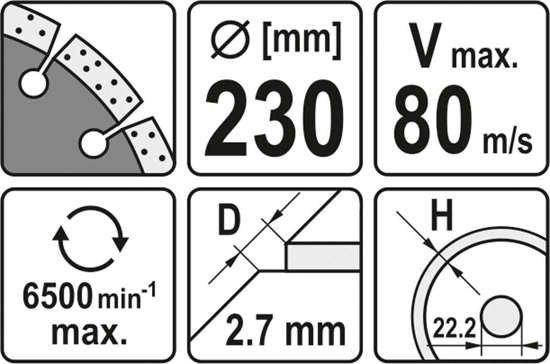 Диск відрізний алмазний "SEGMENT" 230 Х 2.7 Х 8 Х 22.2 мм YATO YT-6005 YT-6005 фото