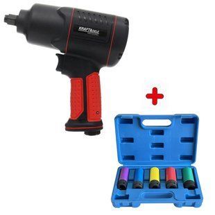 Комплект: пневматический гайковерт Kraft & Dele 1/2" (1200 Нм) 184 л/мин (7500 об/мин) + головки Falcon 1/2" для литых дисков (10-22мм) 5шт. (KD1432+F08003) KD1432+F08003 фото