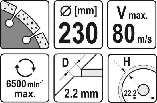 Диск отрезной алмазный камню и бетону для мокрой и сухой резки 230 X 2.2 X 10 X 22.2 мм YATO YT-59965 YT-59965 фото