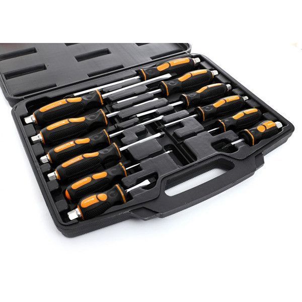 Набор ударных отверток CrV (Phillips+Slotted) 12 шт. в кейсе Kraft & Dele KD10284 KD10284 фото
