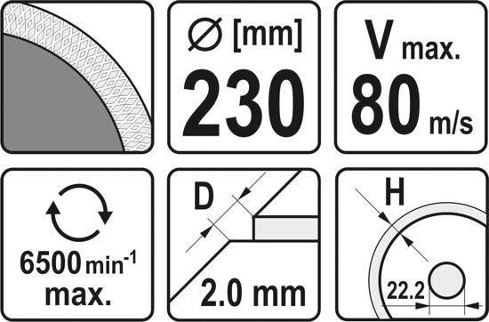 Диск відрізний алмазний 230 X 2 X 10 X 22.2 мм по керамограніту/ склу/ кераміці YATO YT-59975 YT-59975 фото