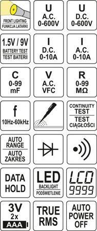 Мультиметр для вимірювання електричних параметрів з цифровим LCD-дисплеєм YATO YT-73094 YT-73094 фото