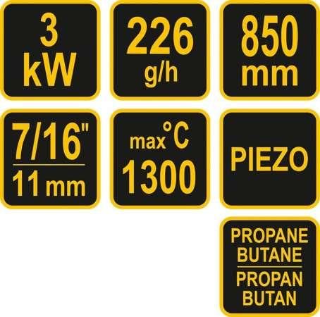 Газовая горелка для сорняка с пьезозапалом (макс. t = 1300 ° C) сопло Ø = 25мм VOREL 73430 73430 фото
