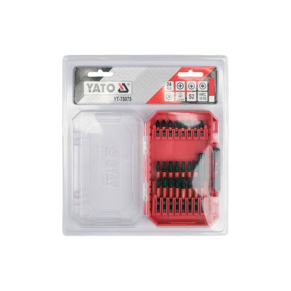 Насадки викруткові ударні PH/ PZ/ SQ/ Torx + адаптер з шпинделем 6-гранним 1/4" 24 шт. Yato YT-78075 YT-78075 фото