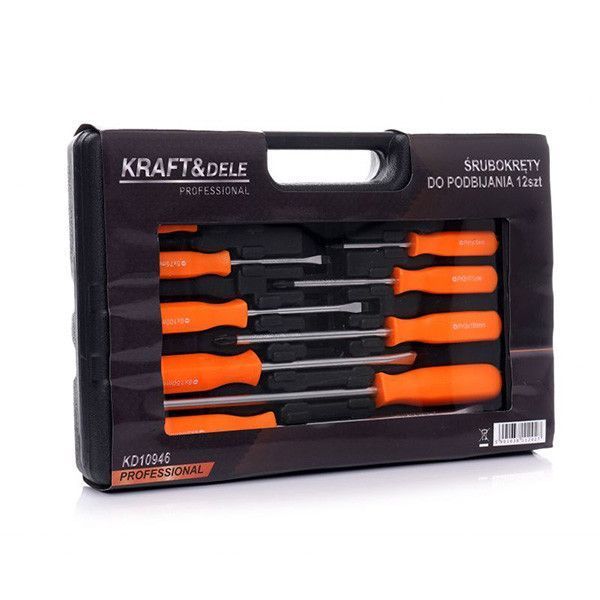 Набор отверток ударных CrV (Phillips+Slotted) 12 шт. в кейсе Kraft & Dele KD10946 KD10946 фото