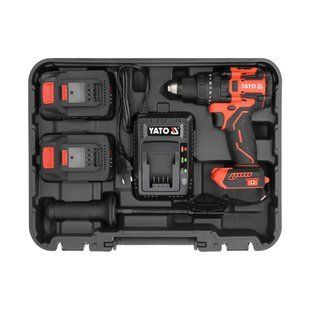 Дрель ударная аккумуляторная Li-Ion 18 В 2*4 Аг (КМ 150 Нм) с патроном для сверл &Oslash;&le; 13 мм Yato YT-827881 YT-827881 фото